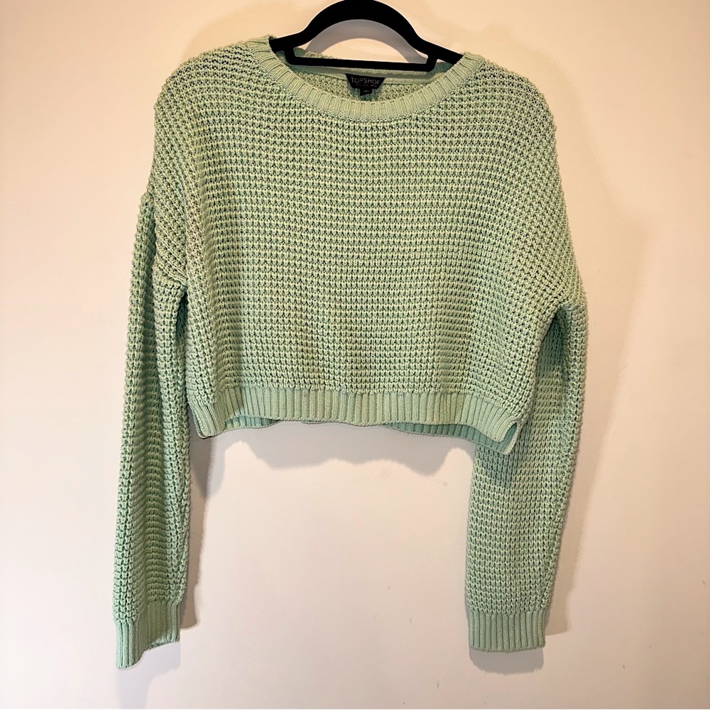 Topshop Green Cropped Sweater